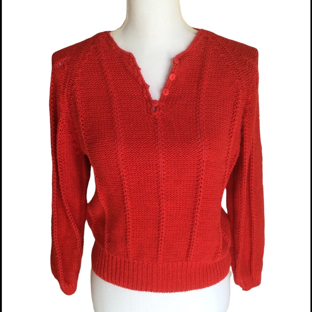 YarnWorks Red Ramie Cotton Knit Sweater Size Medium